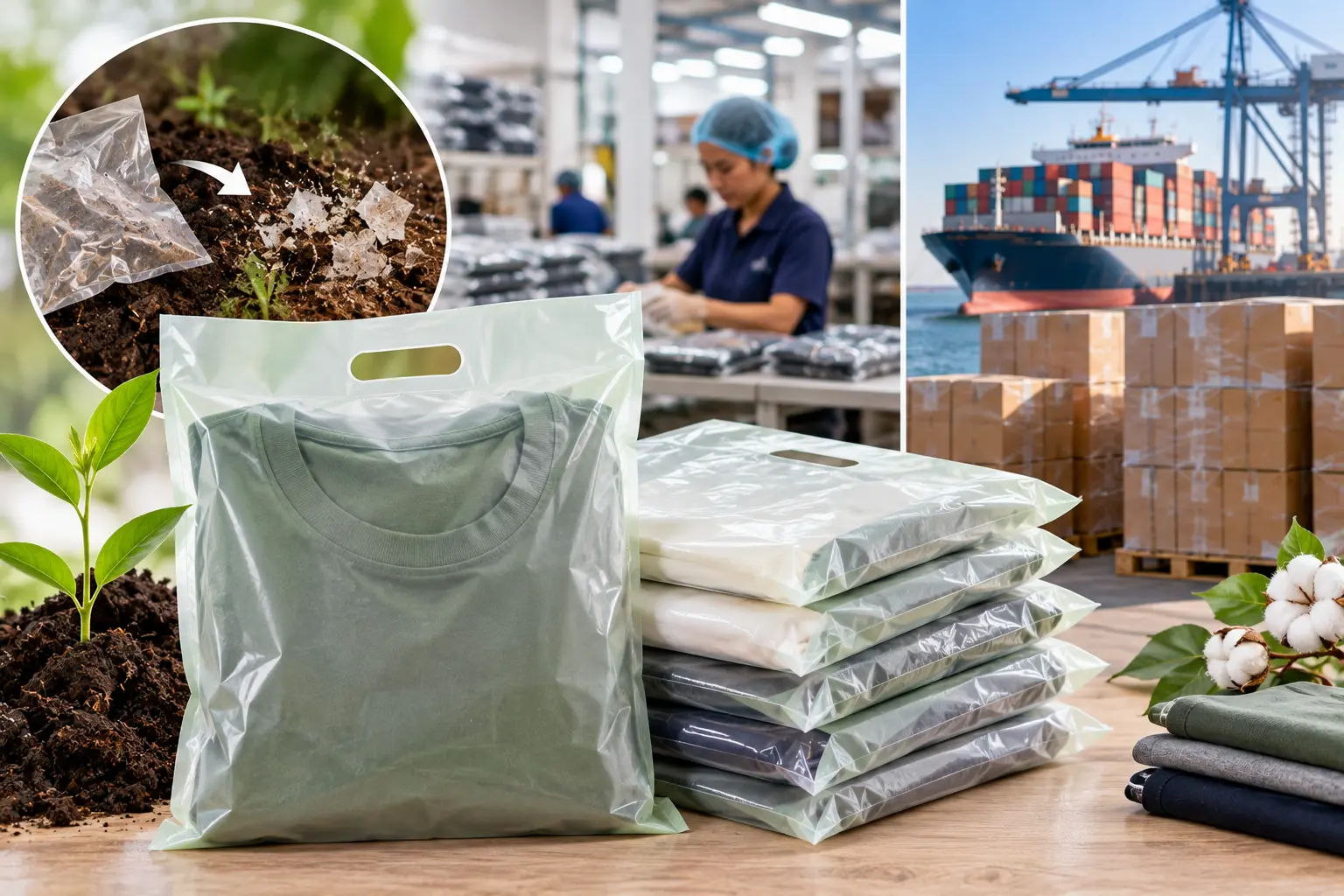 Compostable T-shirt bags for garment exporters with strong sustainable packaging